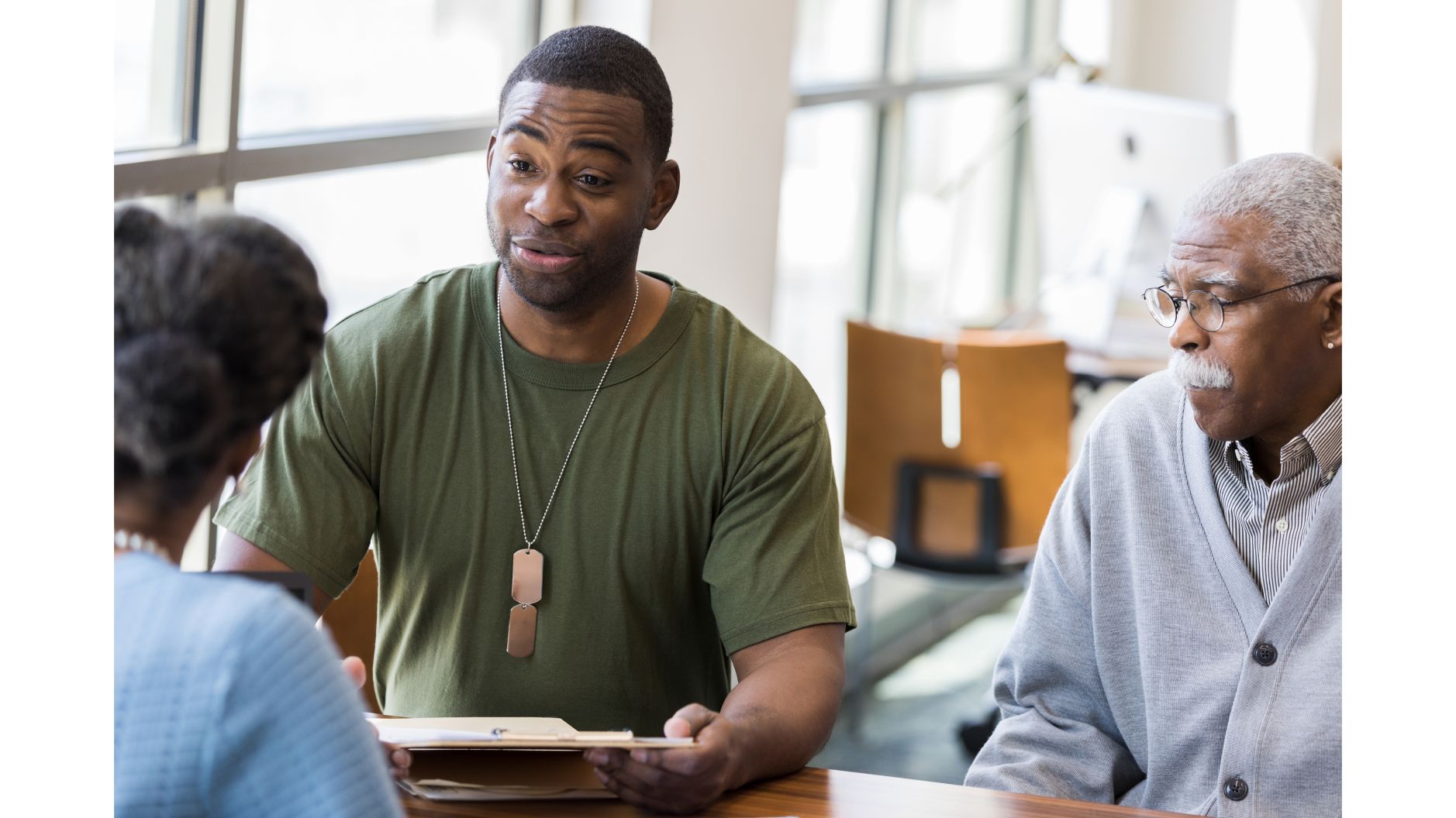 African American veteran with senior in office